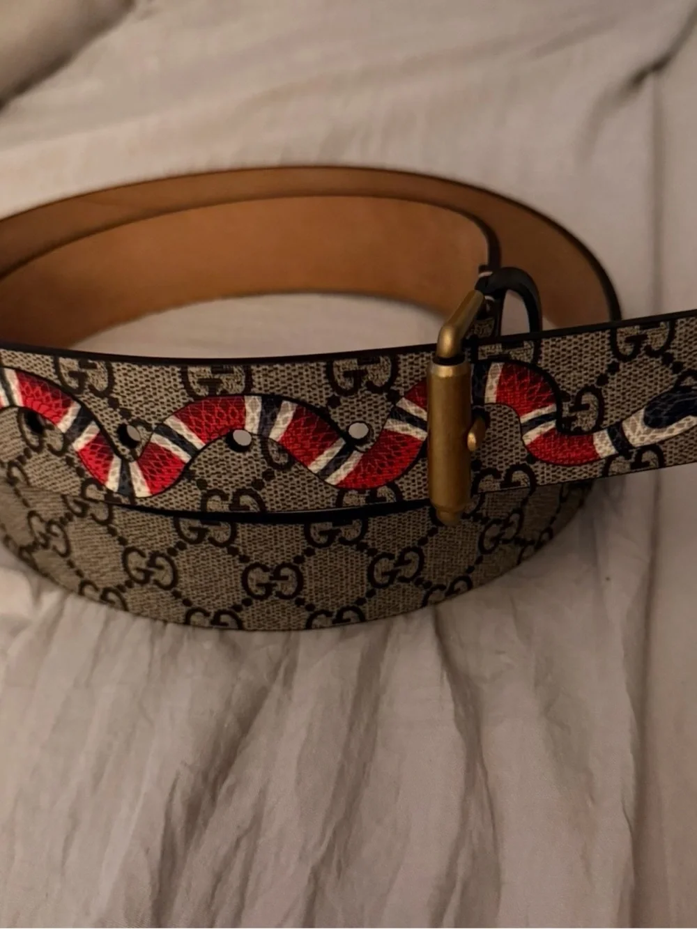 Gucci GG Supreme Canvas Belt with Red & White Snake Motif